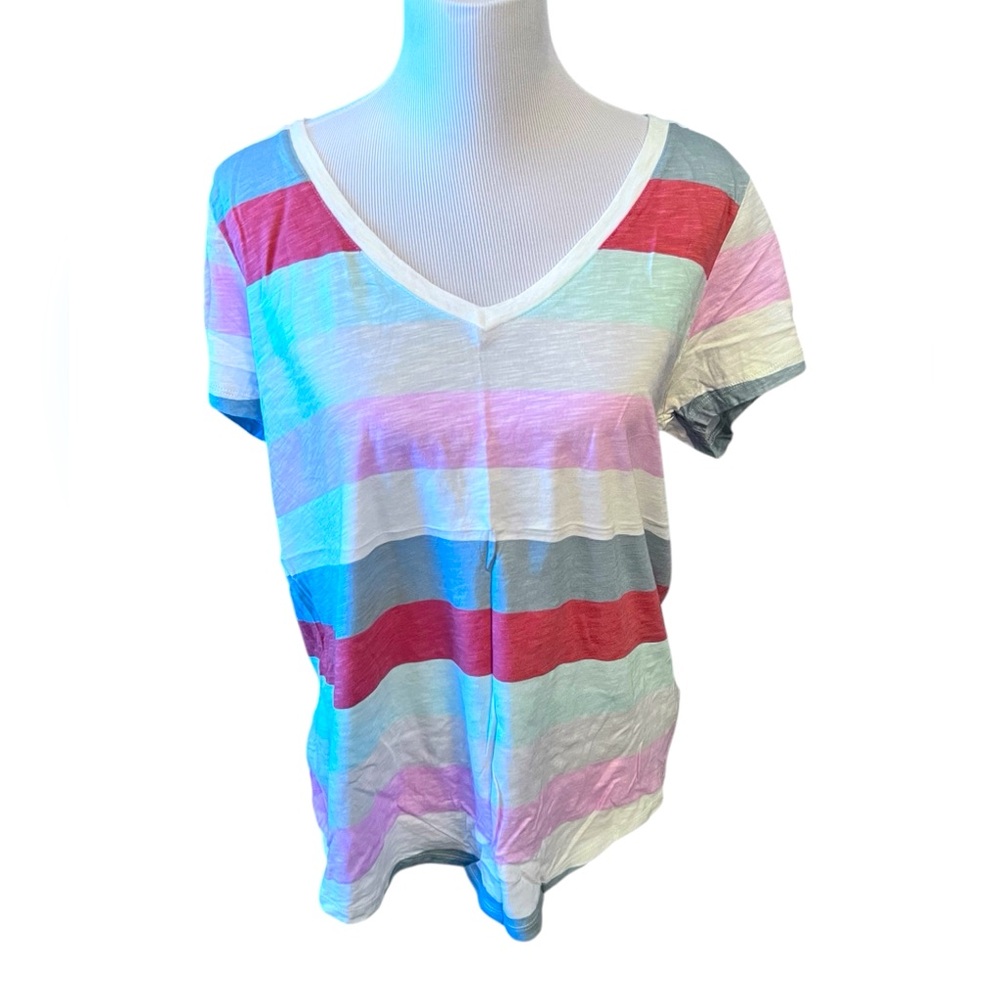 Torrid Short Sleeve Striped V Neck Color Block Shirt Size 0